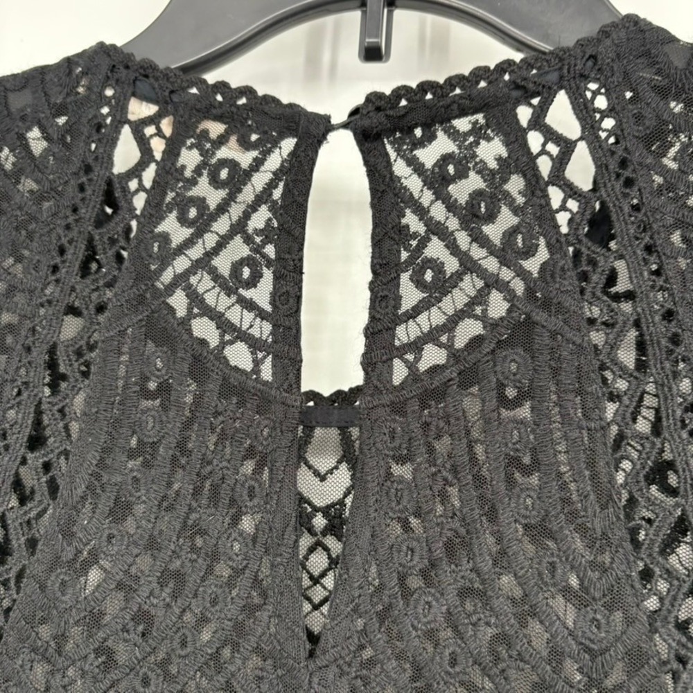 Ba&sh Black Lace Long Sleeve Maxi Dress Keyhole Neckline Sz L Witchy Whimsygoth - Picture 4 of 9